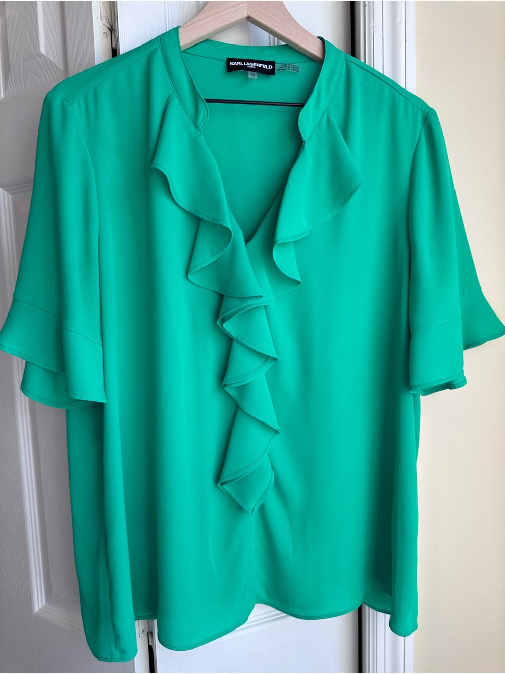 Karl Lagerfeld Emerald Green Ruffle Front Blouse